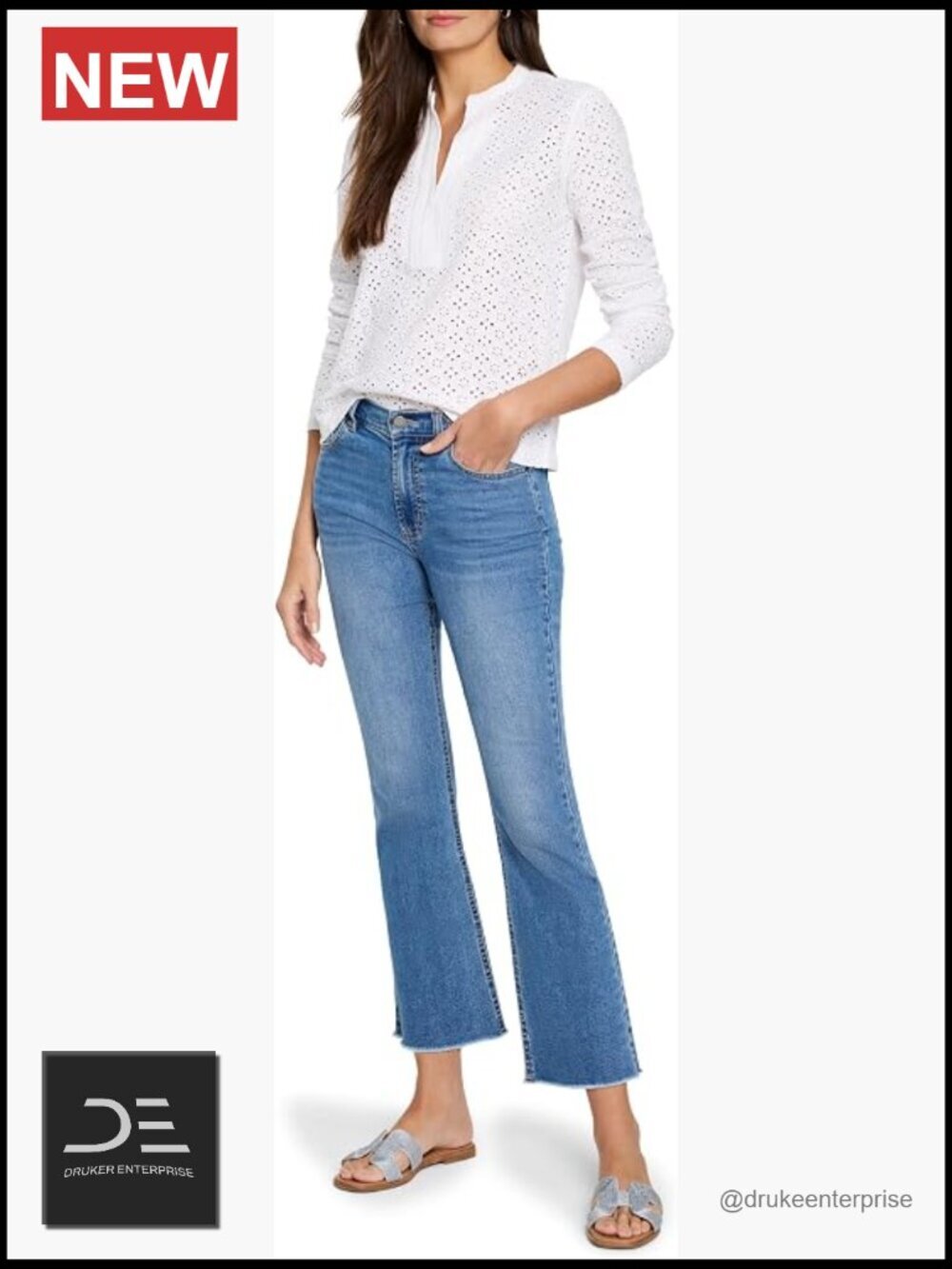 Knit Eyelet Split Neck Top - Soft Cotton Pullover